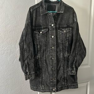 Extra long gray denim jacket
